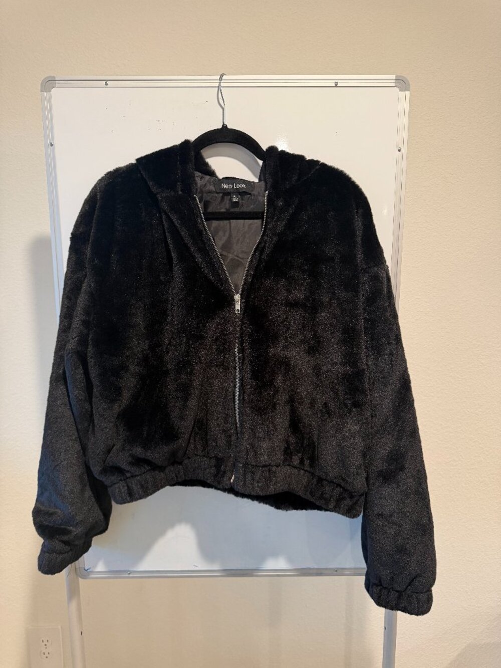 Black Faux Fur Zippered Hooded Sweater
